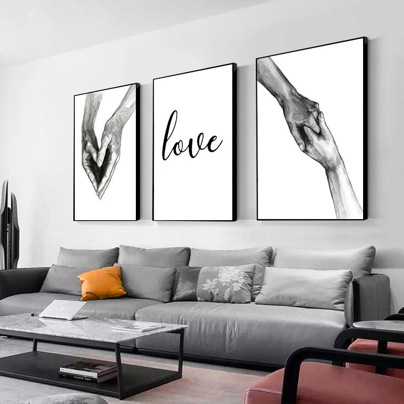 Черно-белая картина на холсте «Любовь, держась за руки», настенные художественные фотографии, плакаты на скандинавскую тему и принты, гостиная, коридор, домашний декор