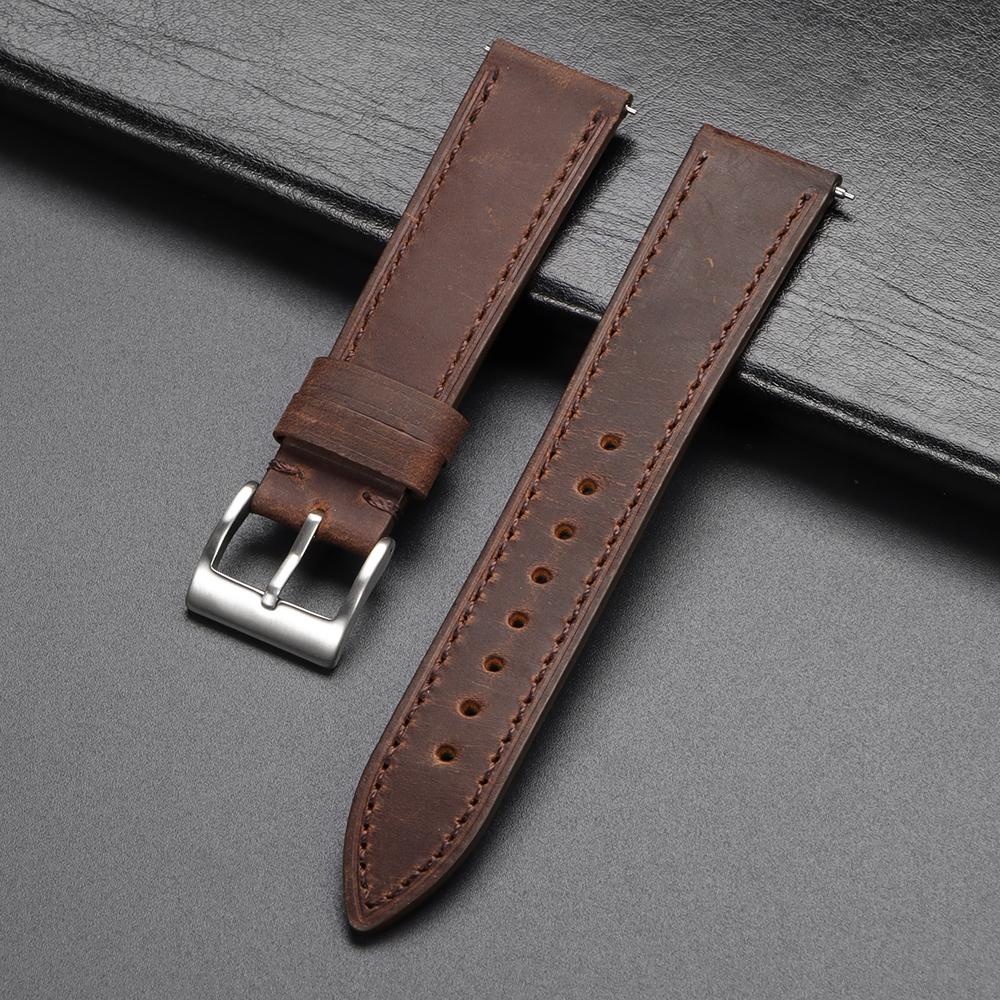 Vintage Genuine Leather Strap Universal Soft Quick Release Retro Crazy Horse Cowhide Watchband 18/19/20/21/22/24mm Men Wristband