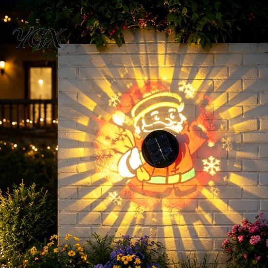 Solar Christmas Wall Lights Light, Santa Claus Projection Lamp with Rust-Proof Iron Energy Efficient Courtyard Lighting Frame, Decorative for