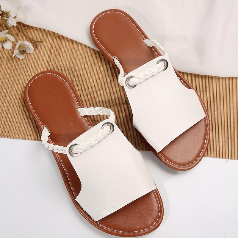 Fashion Summer New Flat Sandals Women Fashion Round Head Open Toe Braided with Soft Sole Anti-slip Wear-resistant Slippers