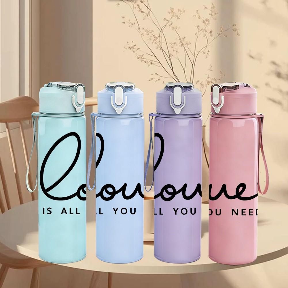1PC Love Is All You Need Cursive Text 750ml Color Plastic Sports Water Bottle Leakproof Flip Straw Lid Suitable for Sports Office Home Use