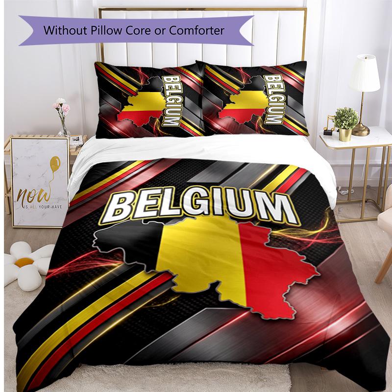 Belgium Football Printed Bedding 3 Piece Set Cozy Breathable Bed Cover Set as Housewarming Holiday Gift
