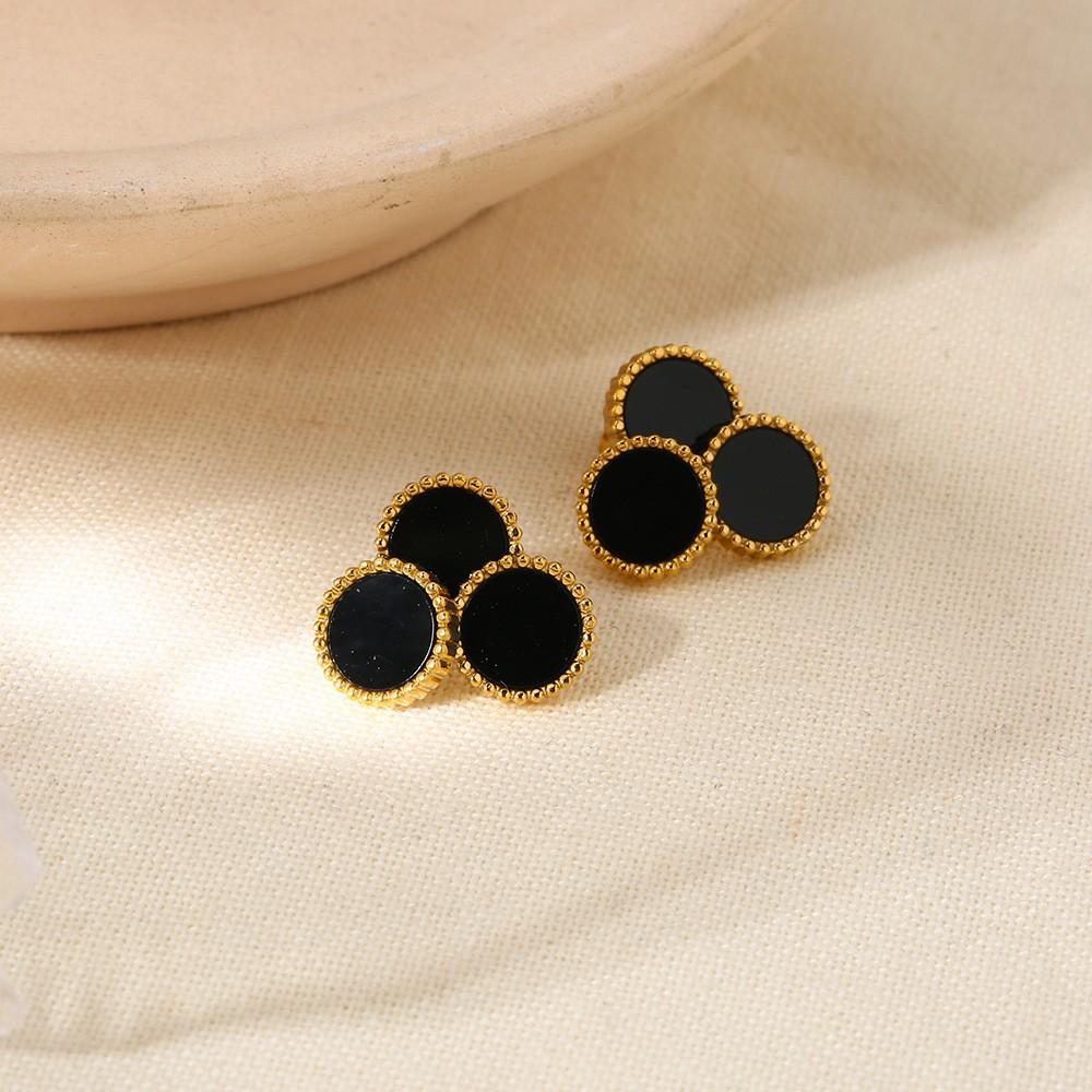 European and American retro simple plated 18K gold inlaid shell plate round splicing stud earrings stainless steel high-end earrings women