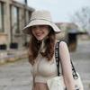 Весенне-летняя повседневная солнцезащитная шляпа на шнуровке для девочек с круглым лицом, с широкими полями, куполообразная, в форме таза, модная, для большого обхвата головы, визуально уменьшающая лицо, маленькая солнцезащитная шляпа