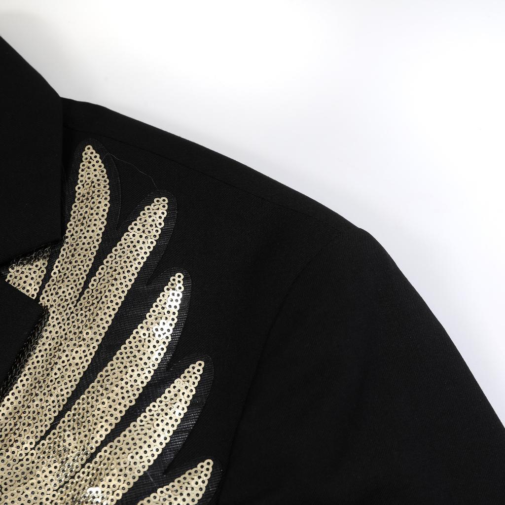 Мужская мода золотистый блестящий пиджак с крыльями