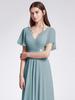 Ever-Pretty Women's Double V-Neck Empire Waist  Floor Length Chiffon Evening Dresses with Short Flutter Sleeves