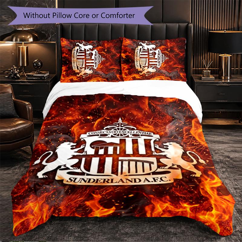 Sunderland Football 3 Piece Bedding Set Soft Duvet Cover Set with Pillowcases Printed Bedroom Decor Set for Home