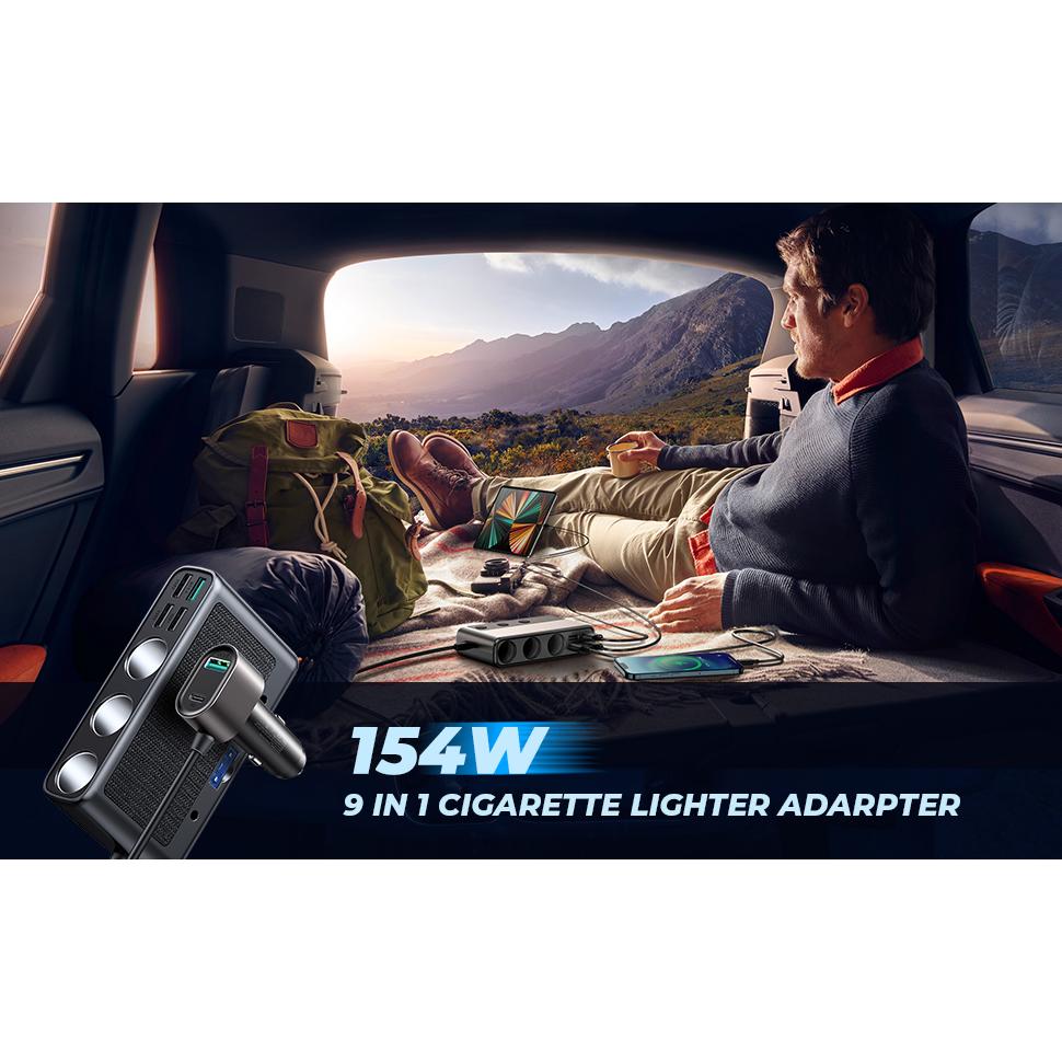 3 розетки, автоматический разветвитель прикуривателя, адаптер автомобильного зарядного устройства 9 в 1 с быстрой зарядкой PD/QC 3,0*2, 154 Вт, 12 В/24 В, независимые переключатели постоянного тока для всех автомобилей