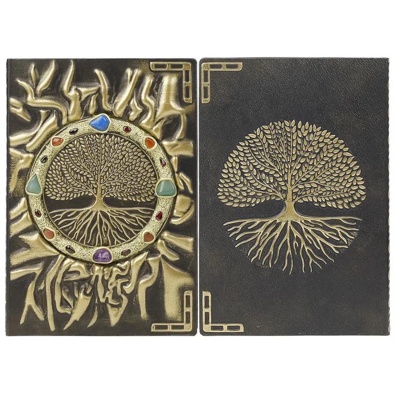 Европейский креативный блокнот Magic Notebook Ring из щебня Дерево жизни, инкрустированное семью цветными камнями, натуральные кристаллы, изделия ручной работы