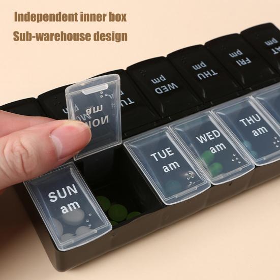 Pill Organizer with Letters Health Care Drop Resistance 7 Days Weekly Tablet Box Portable Classification Large Capacity