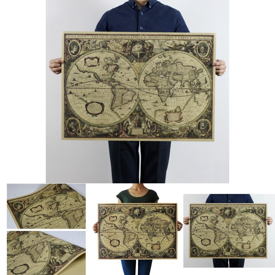 Dedc Винтажный глобус Карта Старого Света Матовый постер из коричневой бумаги Потрясающее декоративное искусство для любителей винтажа