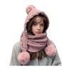 2 In 1 Hat And Scarf Set Winter Knitted Hooded Scarf Soft Warm Crochet Hat Scarf Set with Faux Fur Pompom Ball for Cold Weather