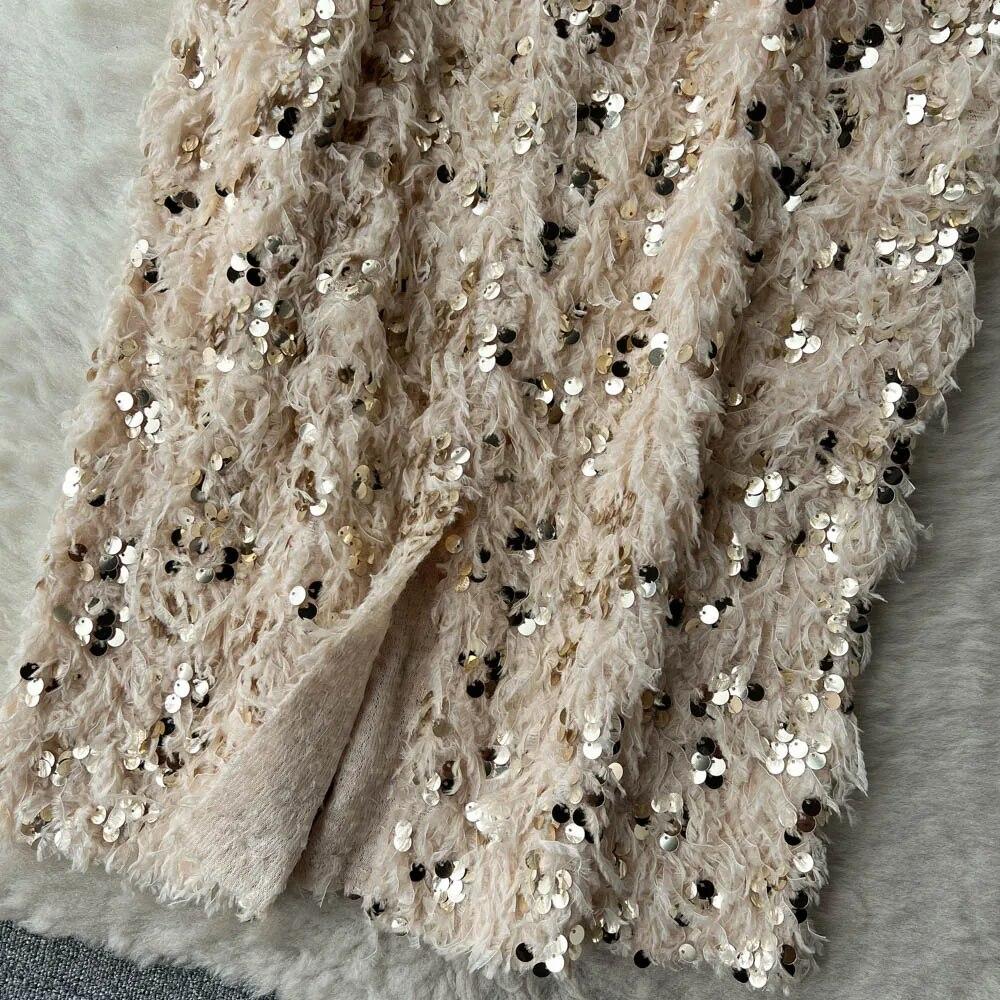 Юбки женские, осенние, с высокой талией, миди, с блестками, элегантные, корейские, модные, с разрезом сзади, трапециевидной формы, свободные, повседневные, простые, универсальные, Faldas Largas