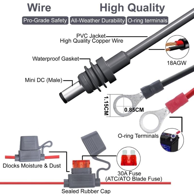 Кабель питания Удлинительный кабель 18AWG Автомобильный держатель предохранителя Водонепроницаемый кабель Для аксессуаров солнечного генератора