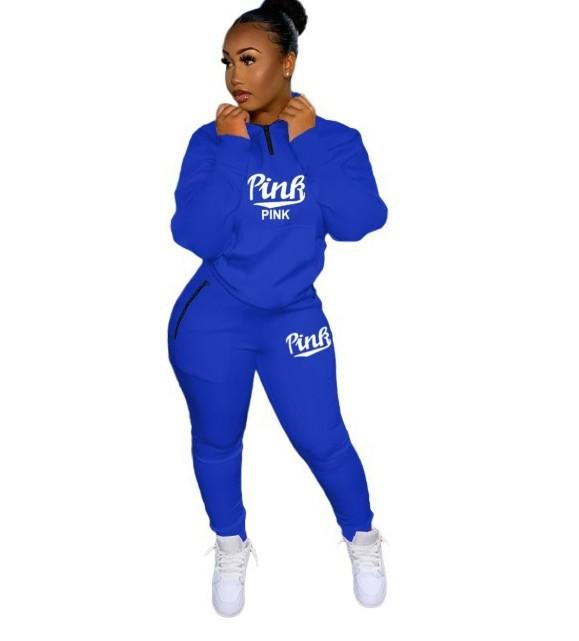 Winter Tracksuits Suits Two Piece Set Women Pink Letter Print Sport Casual Outfits Zip Sweatshirt Top+Pants Set Women Sweat Suit