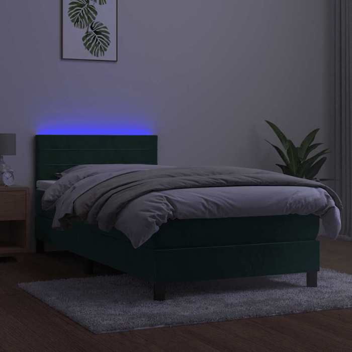 Maison Exclusive - Sommier à lattes de lit et matelas et LED Vert foncé 90x200 cm