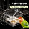 Pull-Out External Parrot Feeder Window Mounted Birds House with Two Food Slots Transparent Parrot House with Water Catcher Tray for Birds Feeding And