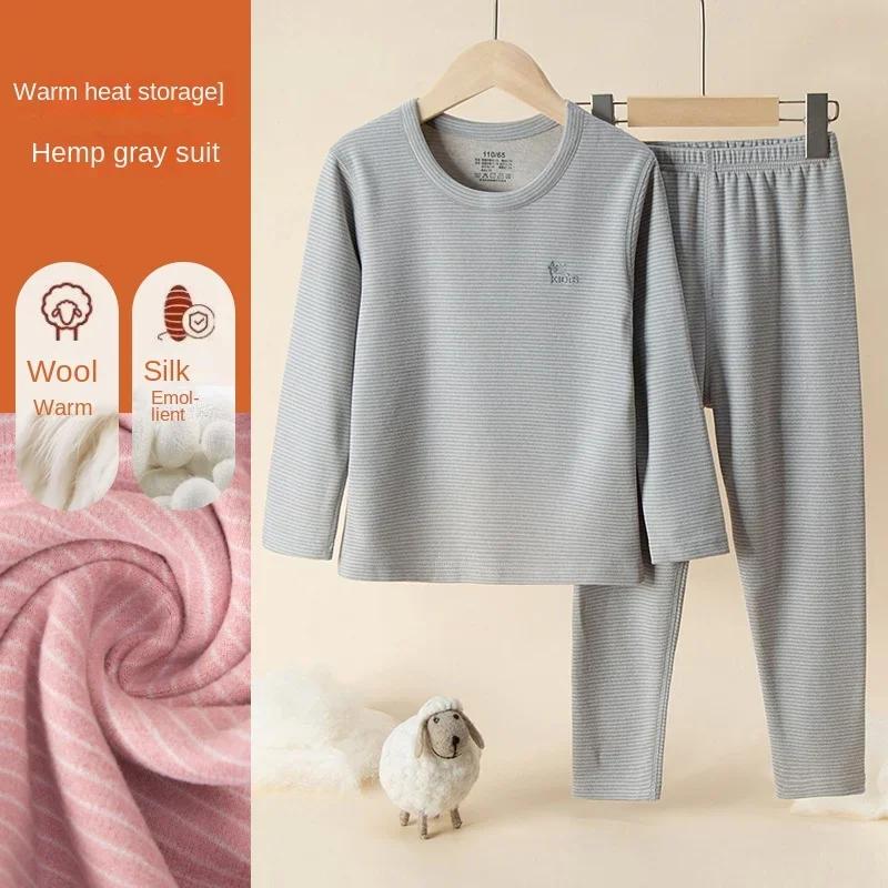 Подростковая детская пижама теплая одежда шерстяное шелковое термобелье комплект из плотной ткани с начесом для младенцев мальчиков и девочек пижамы 2 шт.