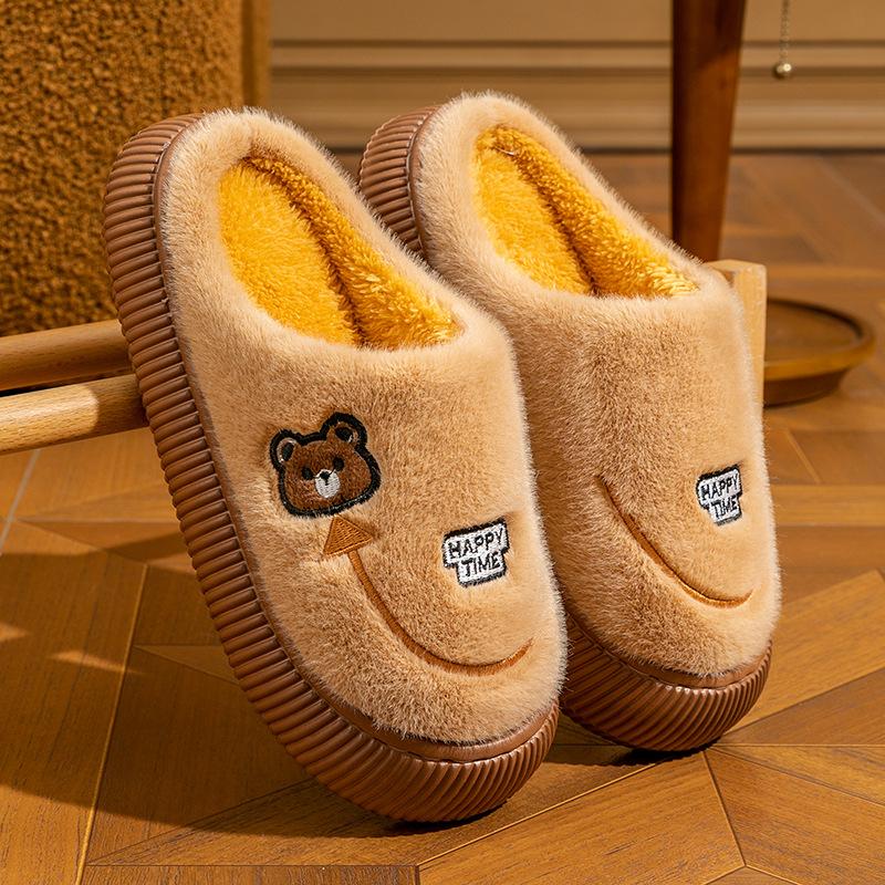 Хлопковые тапочки домашние осенне-зимние мультяшная вышивка хлопковый моп комнатные для спальни теплые бархатные туфли на платформе