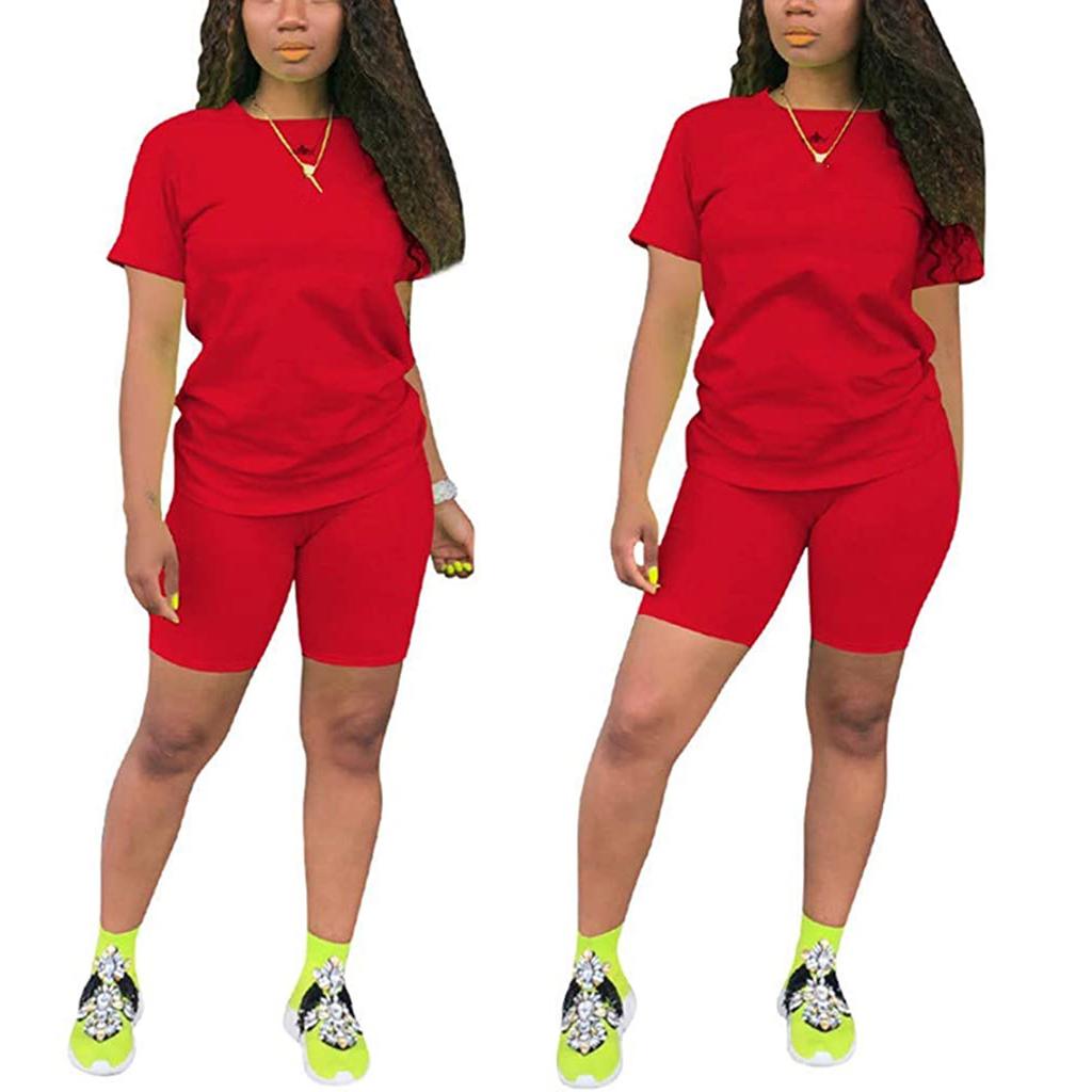 Женский повседневный спортивный однотонный костюм из 2 предметов, комплект из топа и брюк с короткими рукавами