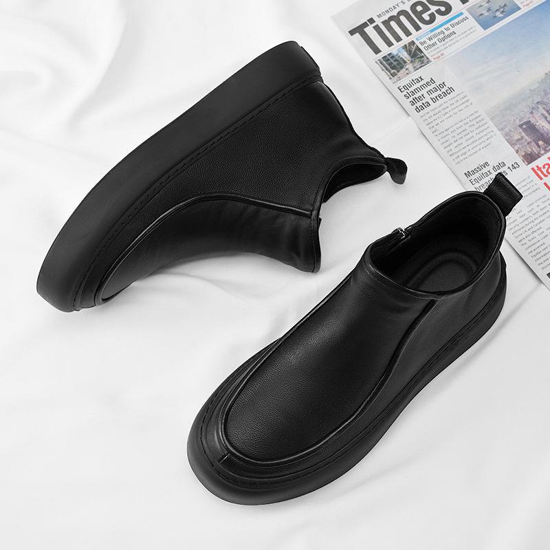 2025 Trending Men's Leather High-Top Motorcycle Boots Comfortable Non-Slip Casual Streetwear Shoes Fashion Black Boots for Men