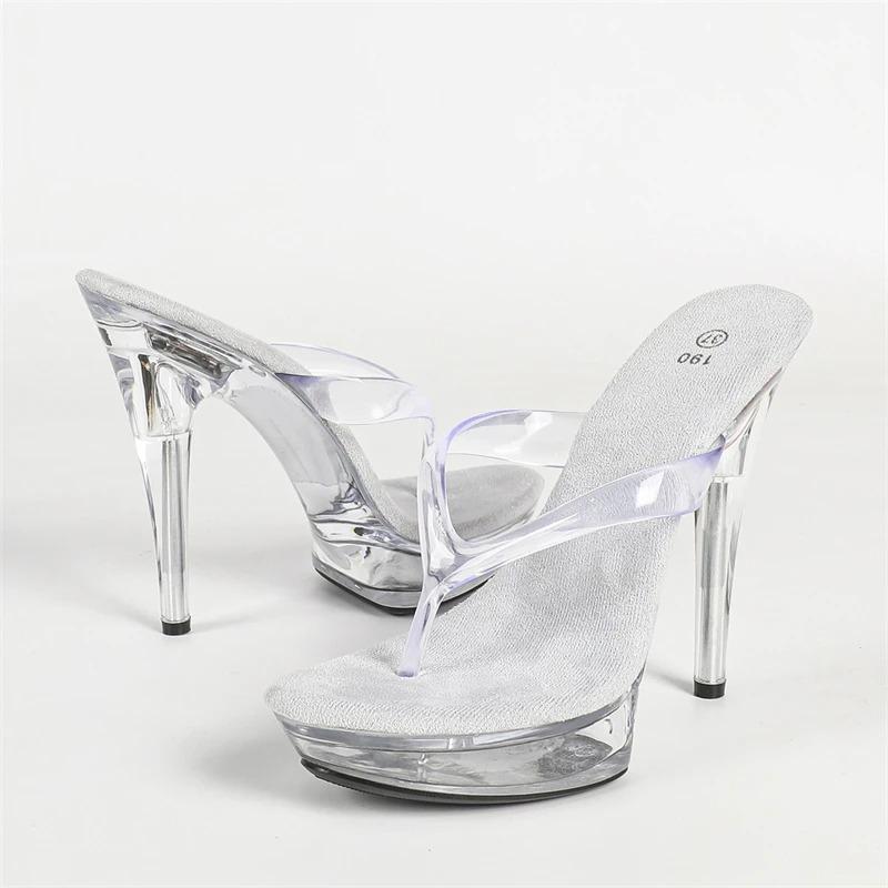 Eilyken Sexy Stiletto High Heels Women Slippers Fashion PVC Transparent Crystal Nightclub Wedding Stripper Shoes