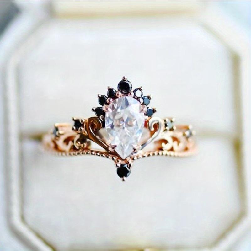 1Pc Stylish Multifunctional Rose Gold Crown Ring with Droplet Synthetic Zircon Ring