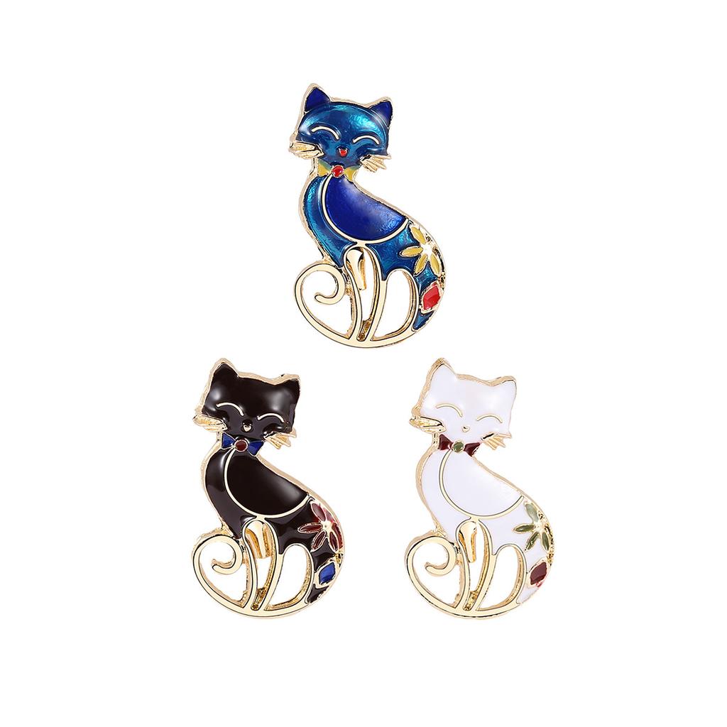 Cartoon Cat Corsage, Creative Three-Color Enamel Kitten Brooch, The Same Elegant Suit Pin For Men And Women