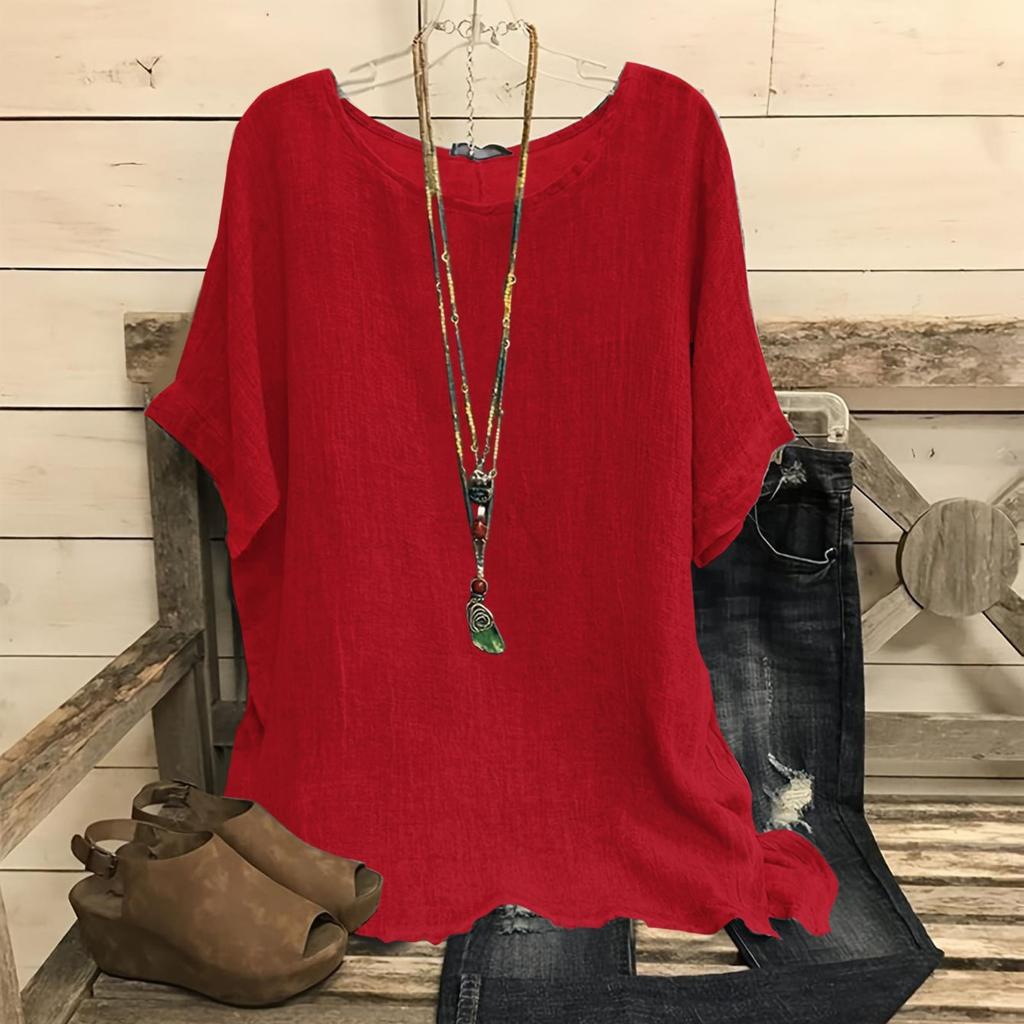 Ladies', Casual, Bat Sleeve Top, Round Neck, Short Sleeved Shirt