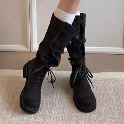Модные женские высокие сапоги на плоской подошве до колена, челси, гладиаторы, зимняя обувь, повседневные, новые 2025, дизайнерские, брендовые, на шнуровке, женские боты