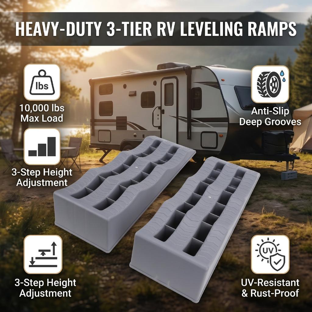 2 шт. Уровневые пандусы для автодома, прочные блоки для выравнивания RV, 3-ступенчатые пандусы для выравнивания, максимальная нагрузка 10000 фунтов для прицепа-дачи