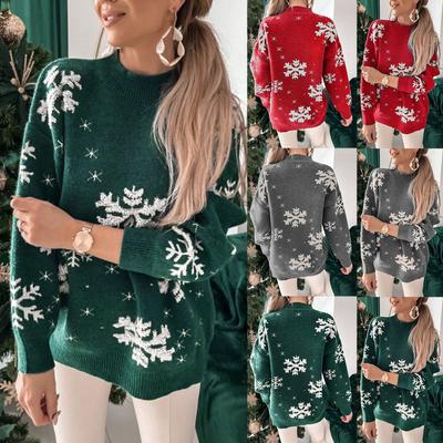 Женский модный рождественский свитер, свитер с длинным рукавом и высоким воротником