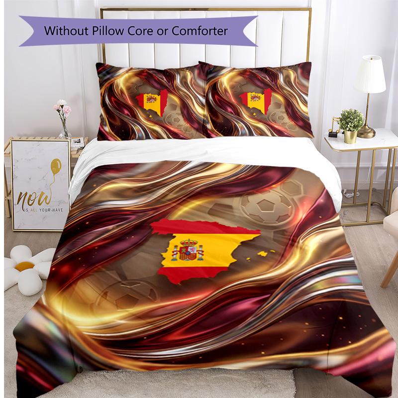 Spain football Printed Bedding 3 Piece Set Cozy Breathable Bed Cover Set as Housewarming Holiday Gift