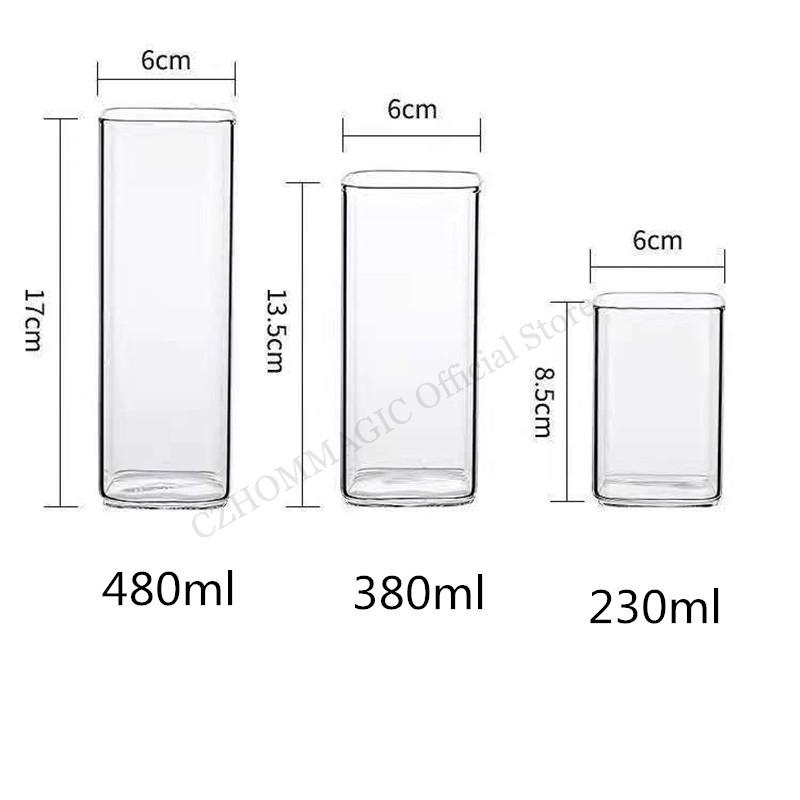 6/4/2/1Pcs Square Glass Cup Coffee Mug Heat-Resistant Water Cups Transparent Tea Mug Cup for Drinking Milk Beertea Juice Dessert
