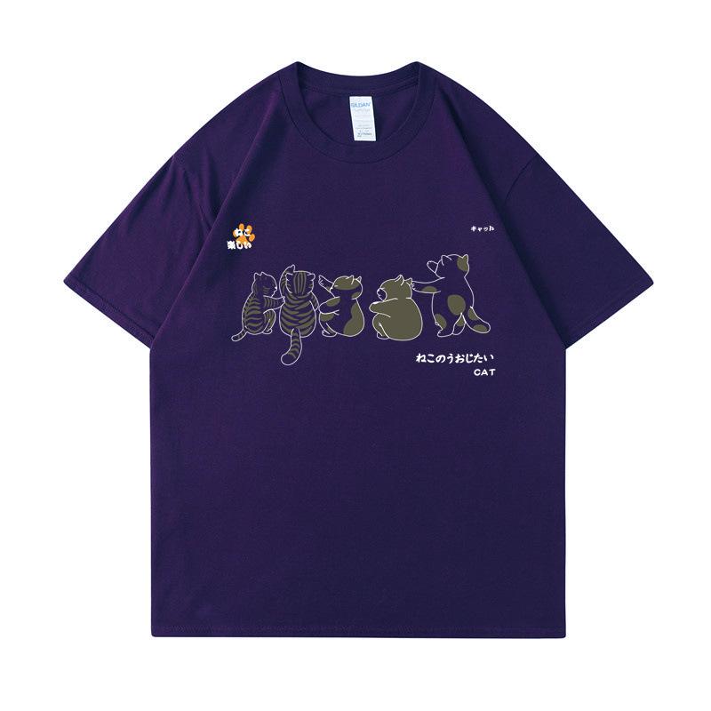 Рубашка с коротким рукавом, мужская, с рисунком кошки, летние, свободные и универсальные, студенческие футболки