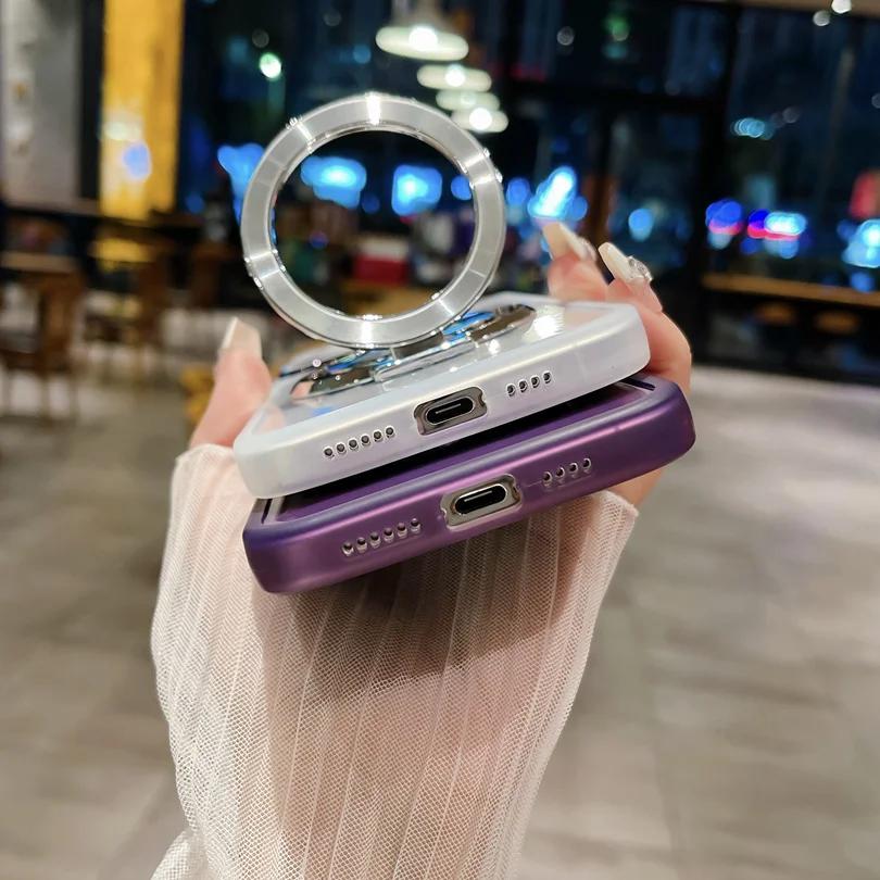 Прозрачный силиконовый магнитный чехол-держатель для Samsung S25 S24 S23 S22 S21 Ultra Plus FE A16 A15 A55 A54 iPhone 16 15 14 13 12 11 Pro Max Plus XSMAX XR