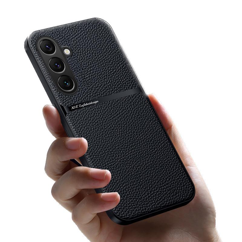 Для Samsung Galaxy S25 FE / S26 FE чехол Силиконовая рамка Ударопрочный Магнитный держатель для автомобиля Кожаная с мелкими линиями Защитная от падения задняя крышка