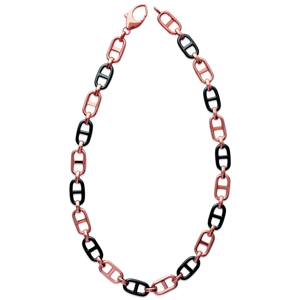 Les Trésors De Lily [L3896] - Gold Plated Necklace 'Maille Marine' Black Rose Gold (ceramic) - 45 Cm 10 Mm