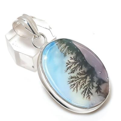 Дендритовый Опал Драгоценный Камень 925 Стерлинговое Серебро Ювелирная Подвеска 2,05"