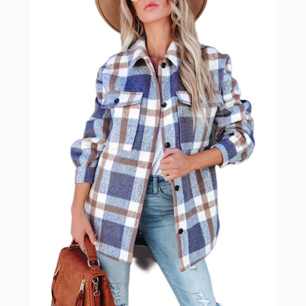 Casual fashion Ins style 25 European and American autumn and winter models, plaid polished lapel jacket 22214