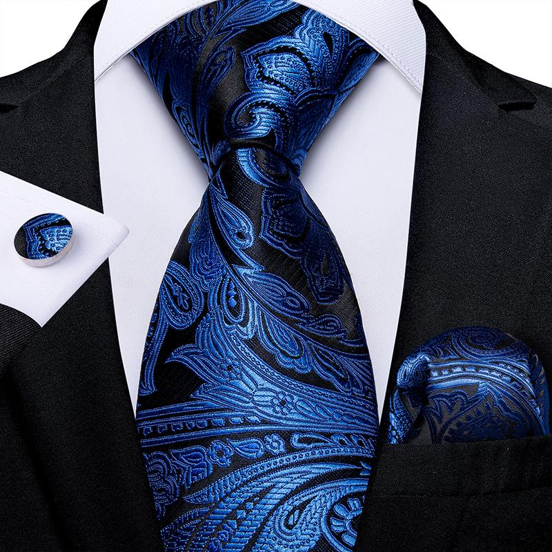 2025 Luxury Mens Necktie Set Business Tie Silk Hanky Cufflinks Set