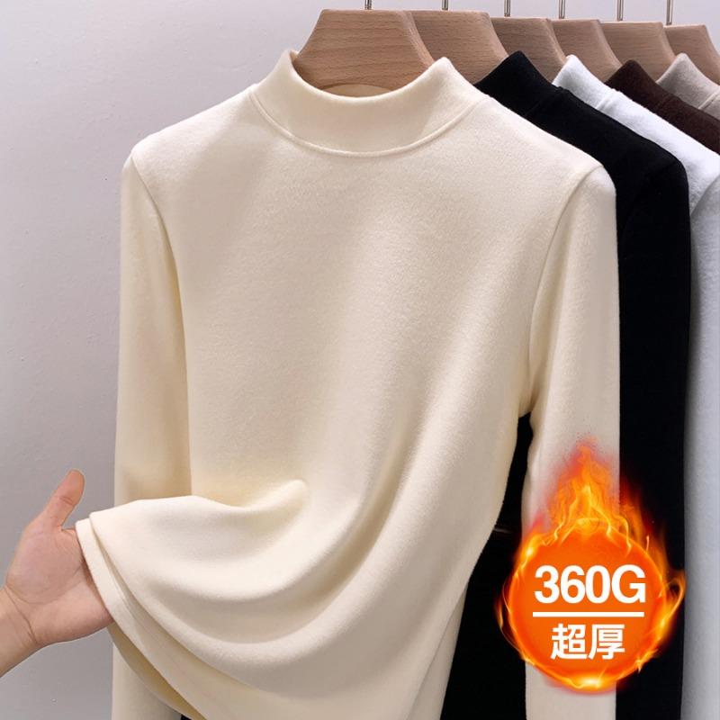 Semi-turtleneck Double-sided Velvet Thickened German Velvet Bottoming Shirt Women's Autumn and Winter with New Velvet Thermal Clothing Top