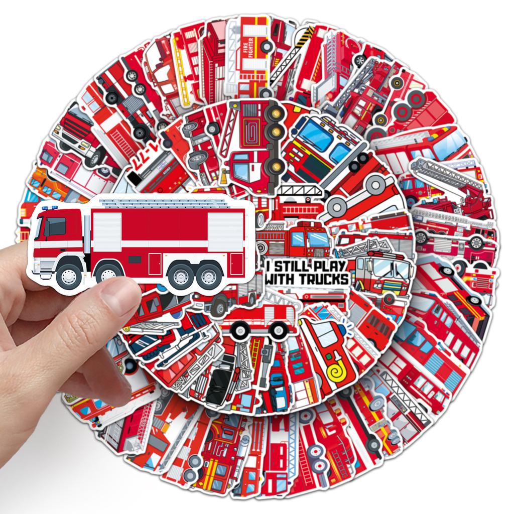 100 Fire Truck Graffiti Stickers Personalized Cartoon Creative Decorative Water Cup Mobile Phone Case Suitcase Stickers