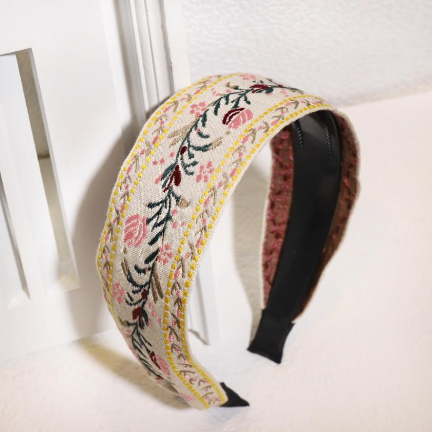 Новые повязки на голову в богемном стиле с вышивкой, этнические широкополые обручи для волос с узором из листьев и цветов, аксессуары для волос, головные уборы для девочек