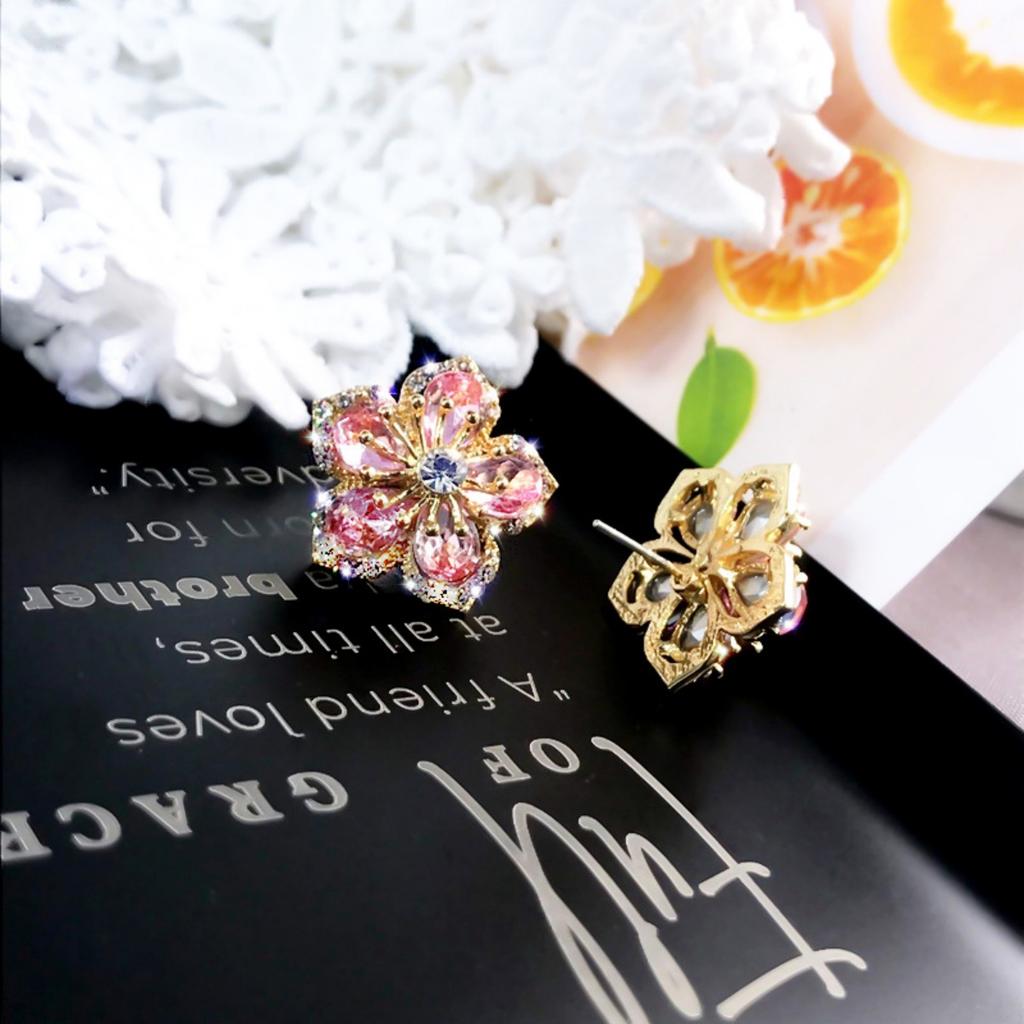 Элегантные серьги-гвоздики в стиле легкой роскоши с цирконом в виде цветка для женщин и мужчин, изысканные, милые, с кристаллами, в виде цветущей вишни, цветочные серьги, украшения