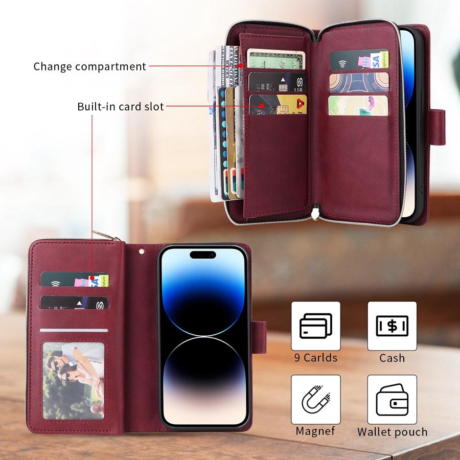 Кожаный чехол-кошелек с откидной молнией для Iphone 14 Pro Max 13 Pro Max 12 Pro Max 11 Pro Max Se 2022 2020 X Xr Xs Max 8 7 6 6s Plus