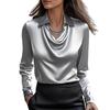 Women Shirt Swing Collar Lapel Long Sleeve Satin Shirt Solid Color Loose Fit Casual Tops Work Party Vacation Shirt