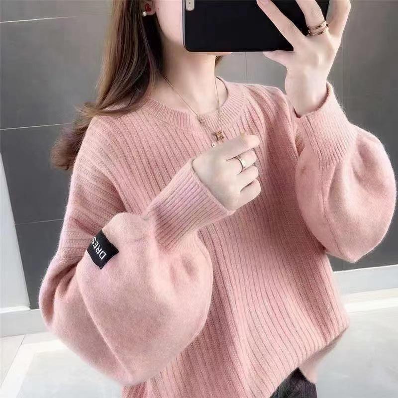 Белый мохеровый утепленный свитер с воротником на осень-зиму, милый модный повседневный однотонный свитер с рукавами-фонариками