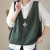 Vest for Women Cotton     Lace-Up Pocket Tops Knitted Sweater Vest Oversize Casual V-neck Vest