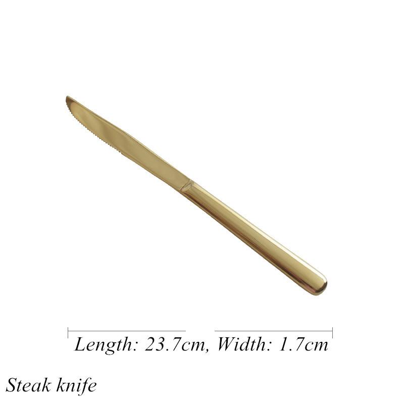 Роскошная золотая посуда из нержавеющей стали, нож, вилка, ложка, стейк, рыбный ужин, десерт, салат, кофе, столовая